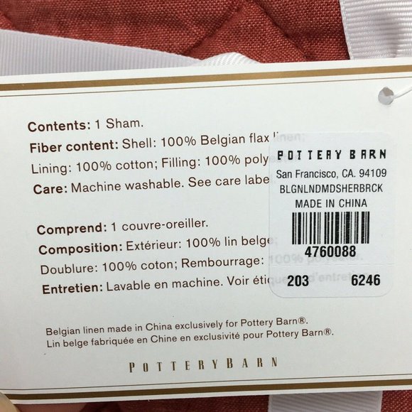 Pottery Barn Belgian Flax Linen Diamond Euro Sham In Brick Foundations 26" X 26" - Picture 4 of 12